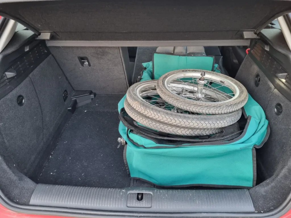 Kool Stride buggy folded and loaded into an Audi A3 boot